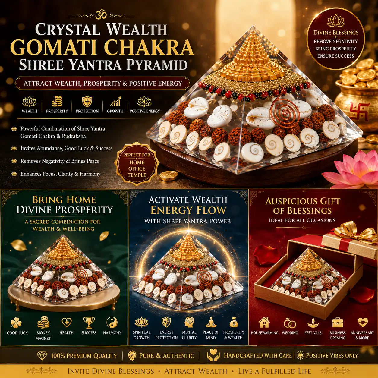 Crystal Wealth Gomati Chakra Shree Yantra Pyramid