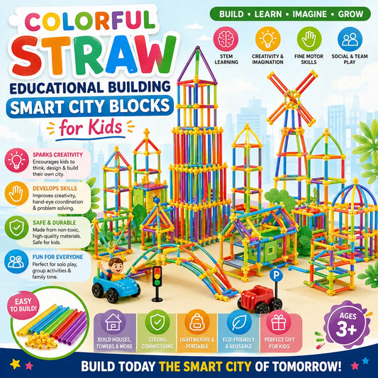Colorful Straw Educational Building Smart City Blocks for Kids