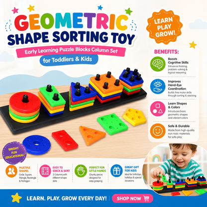 Geometric Shape Sorting Toy for Toddlers Early Learning Puzzle Blocks Column Set for Kids