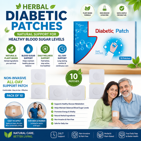 Herbal Diabetic Patches for Blood Sugar Support | Natural Plant-Based Diabetes Care | Daily Wellness Support | Non-Invasive All-Day Support Patch | Men & Women (Pack of 10)