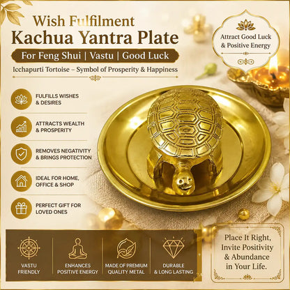 Wish Fulfilment Kachua Yantra Plate for Feng Shui Vastu and Good Luck Icchapurti Tortoise