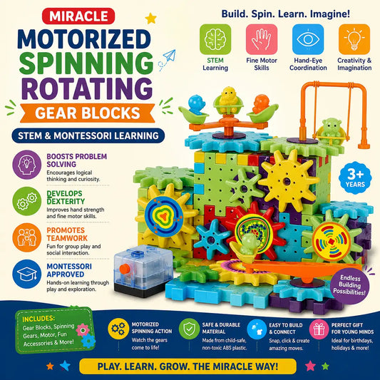 Miracle Motorized Spinning Rotating Gear Blocks for STEM & Montessori Learning