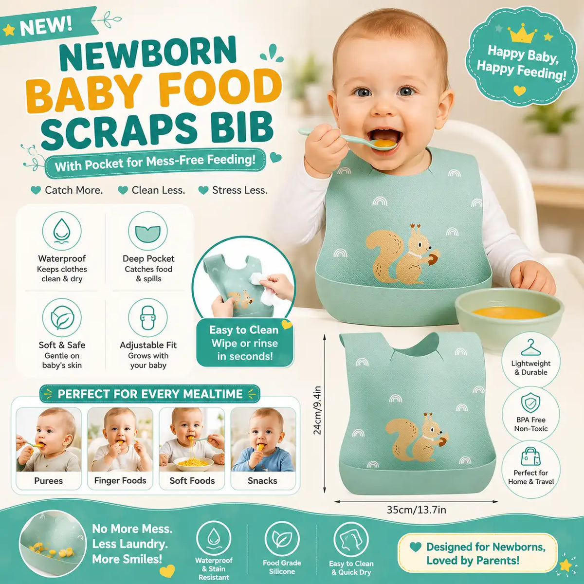 Newborn baby food scraps with pocket for Baby Food Feeding